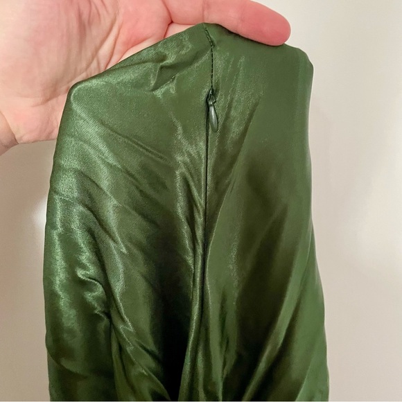 Zara Satin Draped Midi Dress Forest Green Blogger Fave Event Dress - Picture 7 of 9